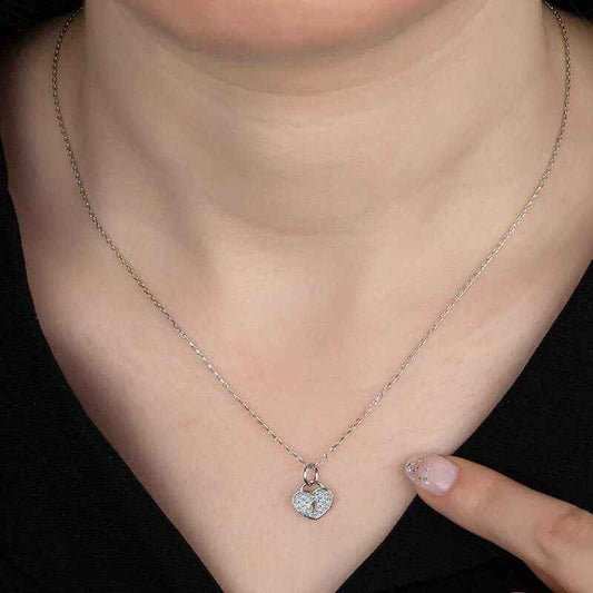 Swarovski Stone Heart Lock Women's Silver Necklace