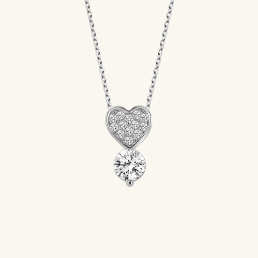 Crystal Stone Heart Solitaire Women's Silver Necklace