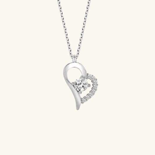 Crystal Stone Heart Solitaire Women's Silver Necklace