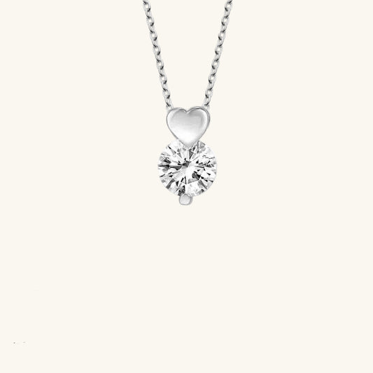 Crystal Stone Heart Solitaire Women's Silver Necklace