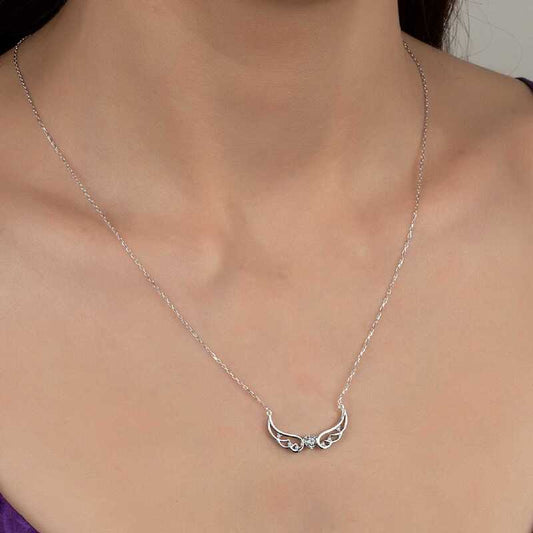Crystal Stone Wing Women's Silver Necklace