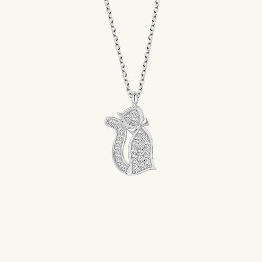 Crystal Stone Cat Women's Silver Necklace