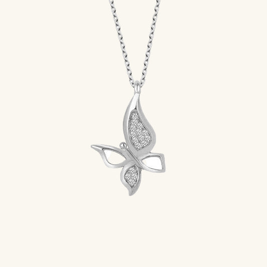 Crystal Stone Butterfly Women's Silver Necklace