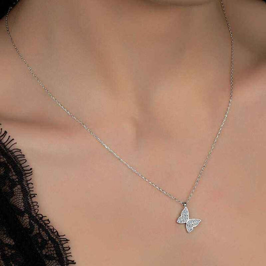 Swarovski Stone Butterfly Women's Silver Necklace