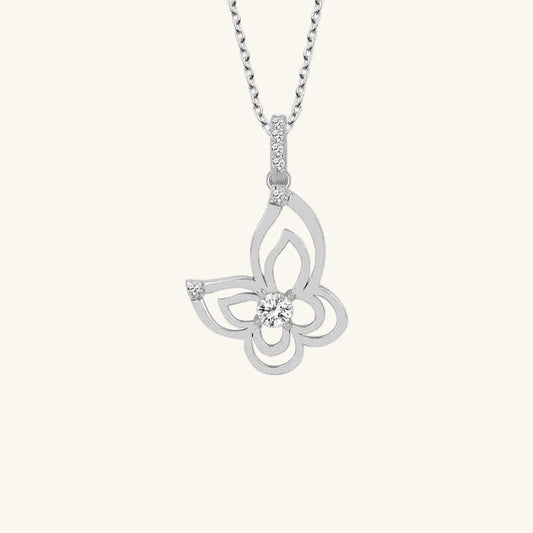 Crystal Stone Butterfly Women's Silver Necklace