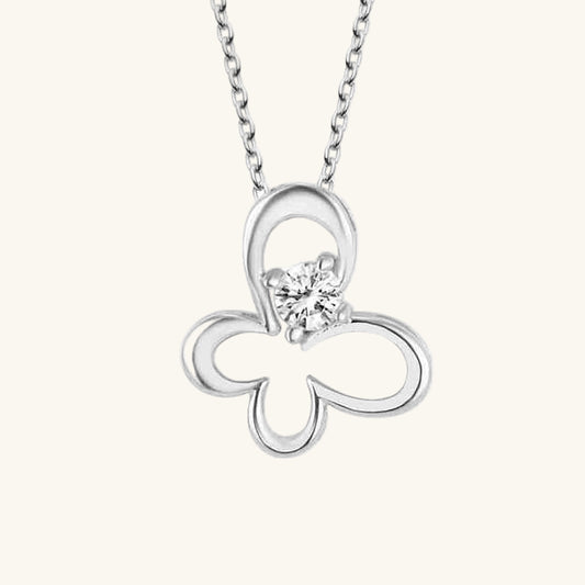 Crystal Stone Butterfly Women's Silver Necklace