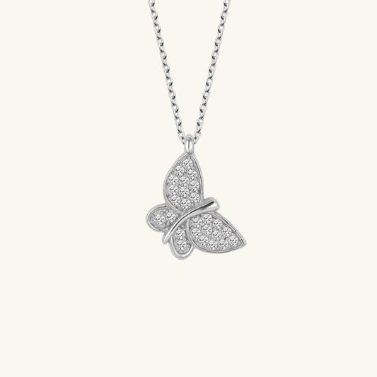 Crystal Stone Butterfly Women's Silver Necklace