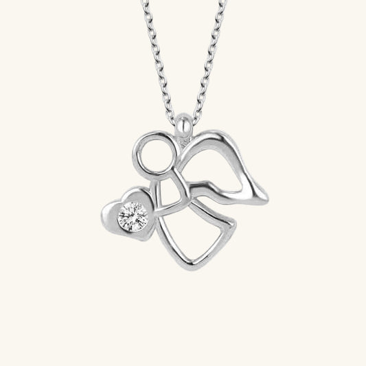 Crystal Stone Angel Women's Silver Necklace