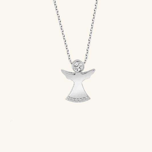 Crystal Stone Angel Women's Silver Necklace