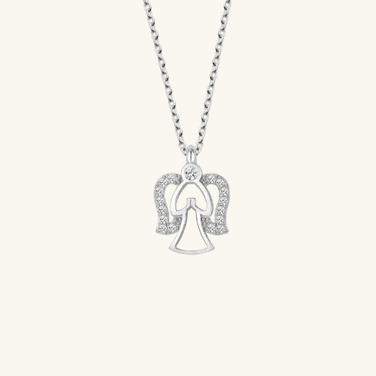 Crystal Stone Angel Women's Silver Necklace