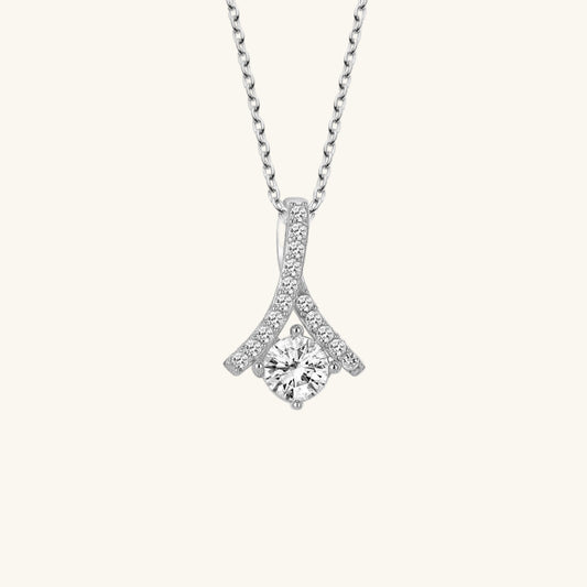 Crystal Stone Solitaire Women's Silver Necklace