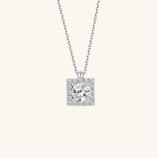 Crystal Stone Solitaire Women's Silver Necklace