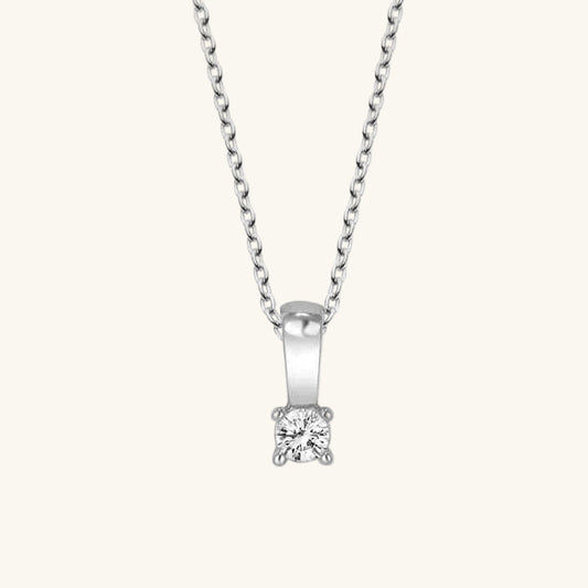 Crystal Stone Solitaire Women's Silver Necklace