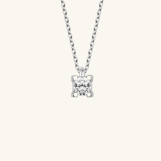 Crystal Stone Single Stone Women's Silver Necklace