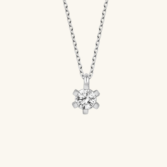 Crystal Stone Solitaire Women's Silver Necklace