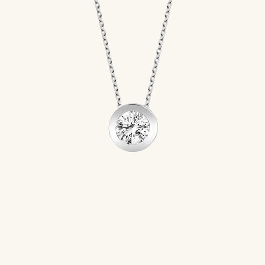 Crystal Stone Solitaire Women's Silver Necklace