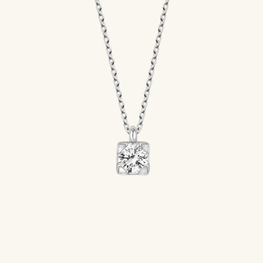 Crystal Stone Solitaire Women's Silver Necklace