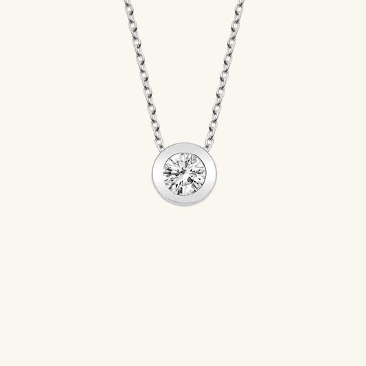 Crystal Stone Solitaire Women's Silver Necklace