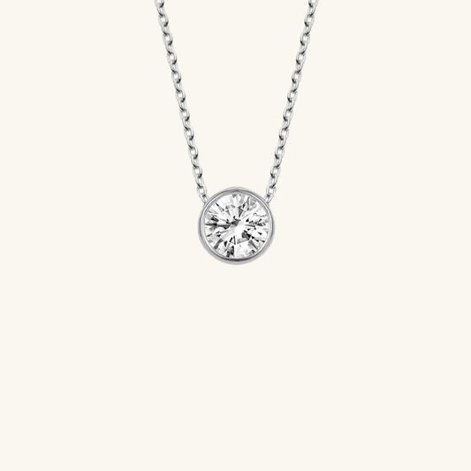 Crystal Stone Solitaire Women's Silver Necklace