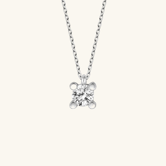Crystal Stone Solitaire Women's Silver Necklace