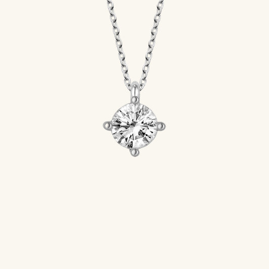 Crystal Stone Solitaire Women's Silver Necklace