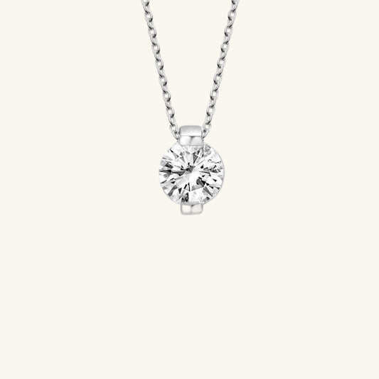 Crystal Stone Solitaire Women's Silver Necklace