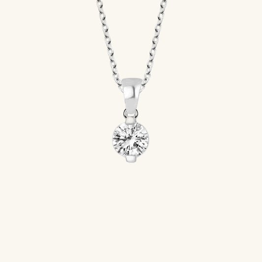 Crystal Stone Solitaire Women's Silver Necklace