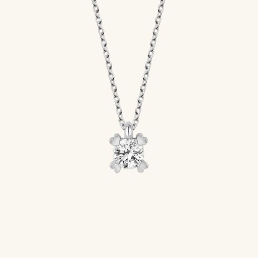 Crystal Stone Solitaire Women's Silver Necklace