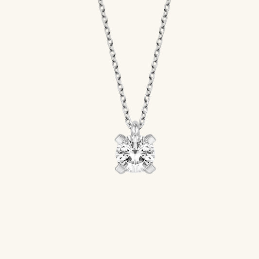 Crystal Stone Solitaire Women's Silver Necklace