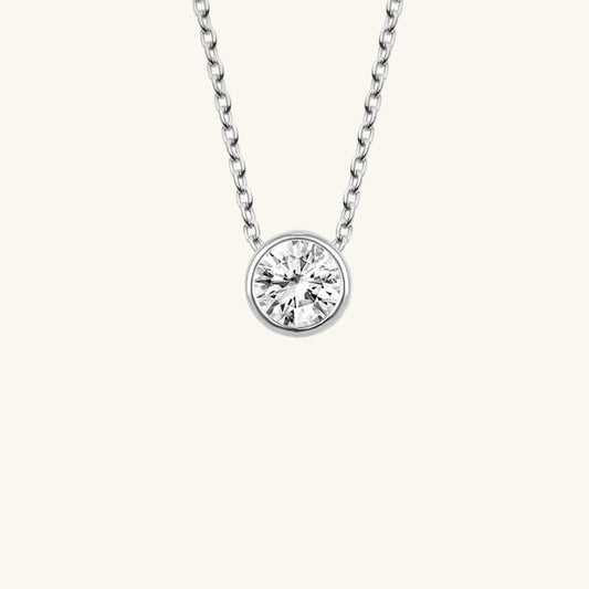 Crystal Stone Solitaire Women's Silver Necklace