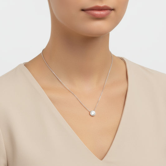 Crystal Stone Solitaire Women's Silver Necklace