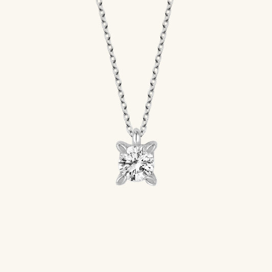 Crystal Stone Solitaire Women's Silver Necklace