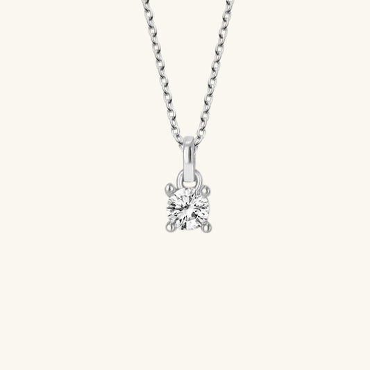 Crystal Stone Solitaire Women's Silver Necklace