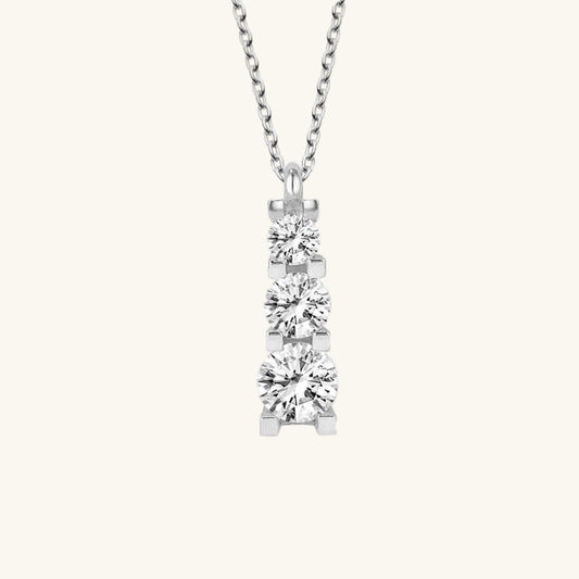Crystal Stone Three-Stone Single-Stone Women's Silver Necklace