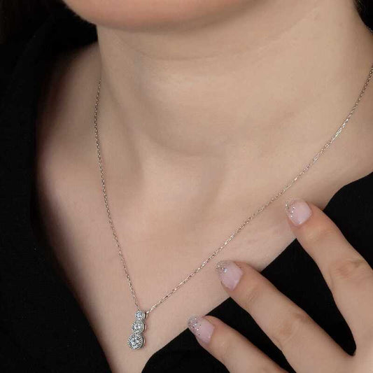 Crystal Stone Three-Stone Single-Stone Women's Silver Necklace
