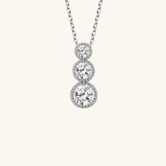 Crystal Stone Three-Stone Single-Stone Women's Silver Necklace