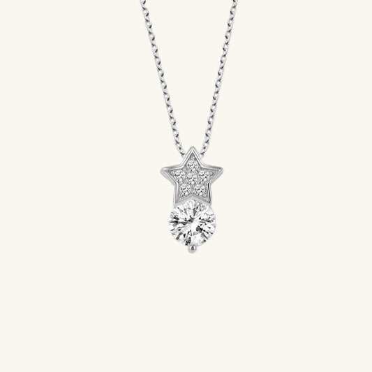 Crystal Stone Star Solitaire Women's Silver Necklace