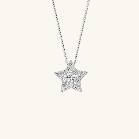 Crystal Stone Star Solitaire Women's Silver Necklace