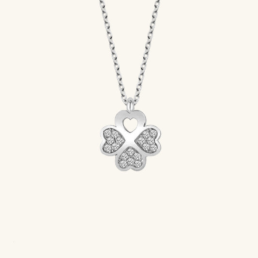 Crystal Stone Clover Women's Silver Necklace