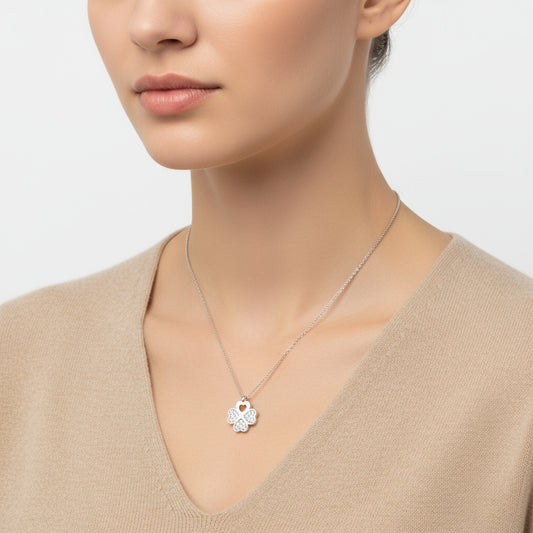 Crystal Stone Clover Women's Silver Necklace