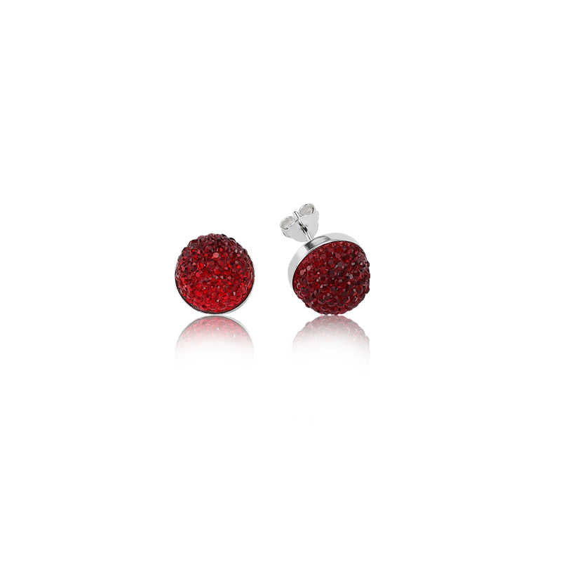Red Studded Silver Earrings
