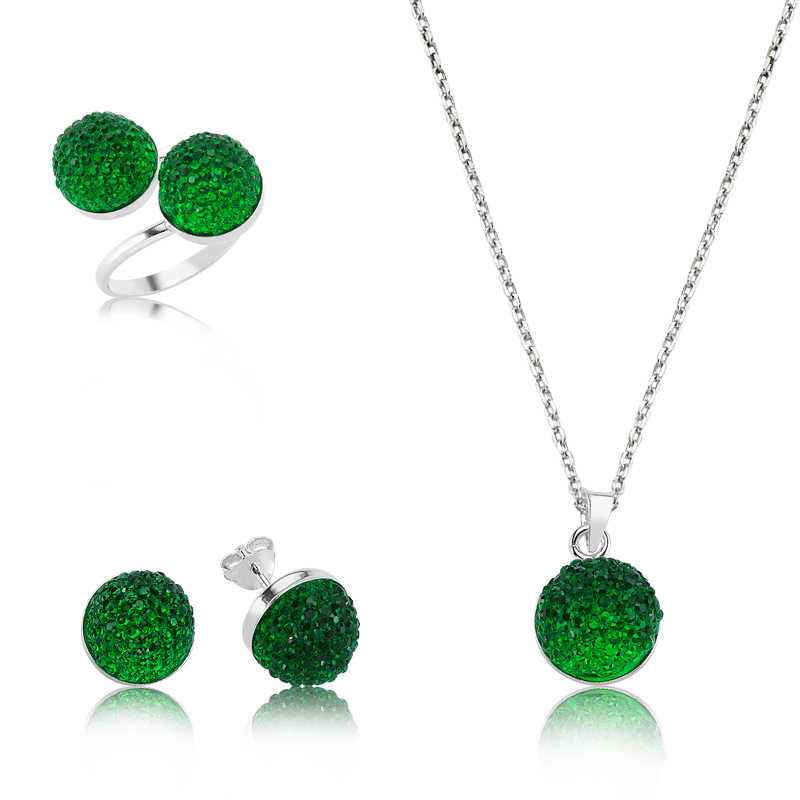 Green Crystal Women's Silver Adjustable Set