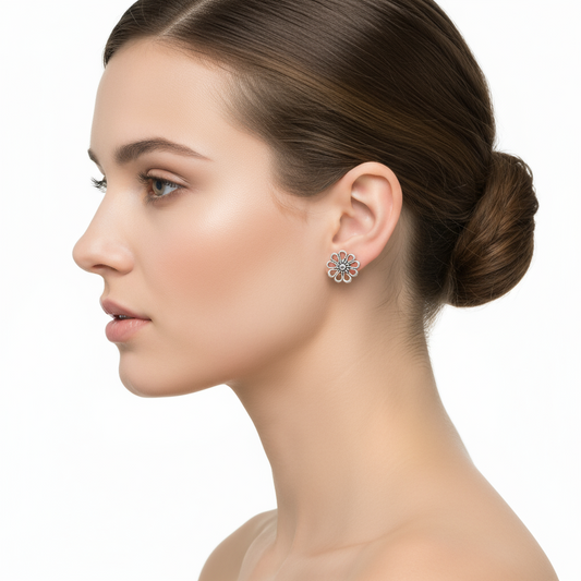 Boucles d'oreilles à tige en filigrane d'argent marguerite