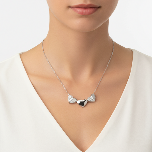 3 Herzen Damen Silber Halskette