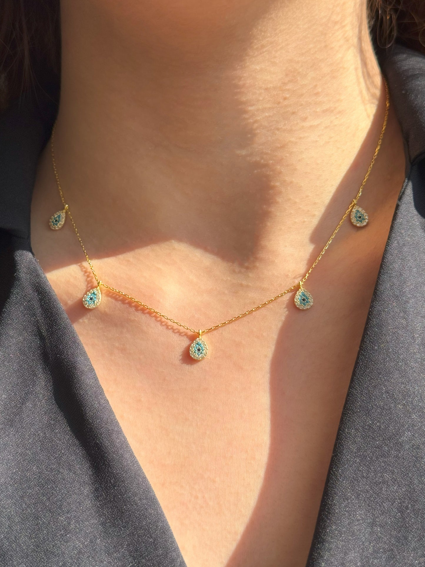 5 White Turquoise Navy Drop Silver Necklace