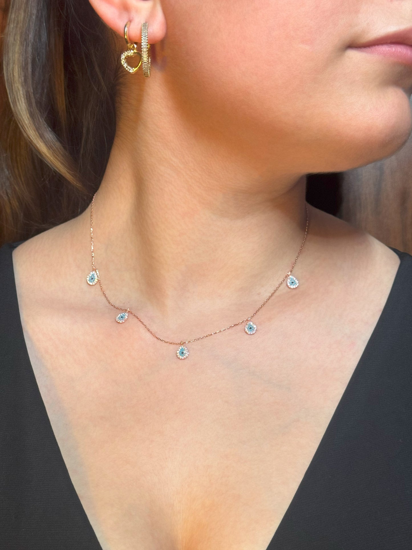 5 White Turquoise Navy Drop Silver Necklace