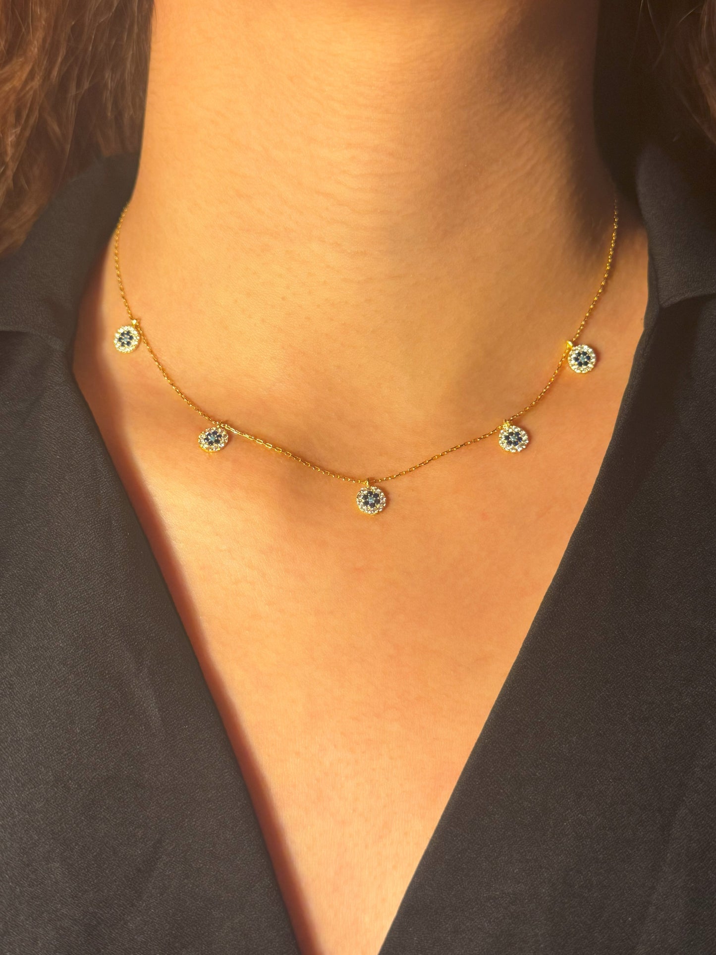 5 White Navy Turquoise Circle Silver Necklace