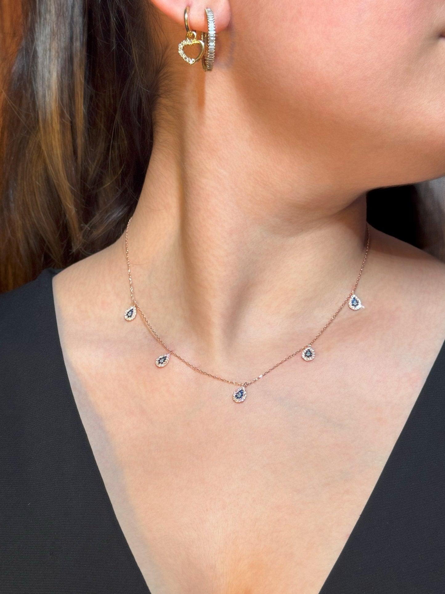 5 White Navy Turquoise Drop Silver Necklace