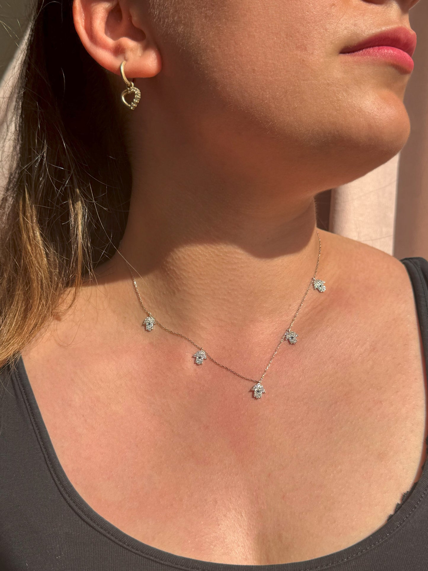 5 White Navy Hand Silver Necklace