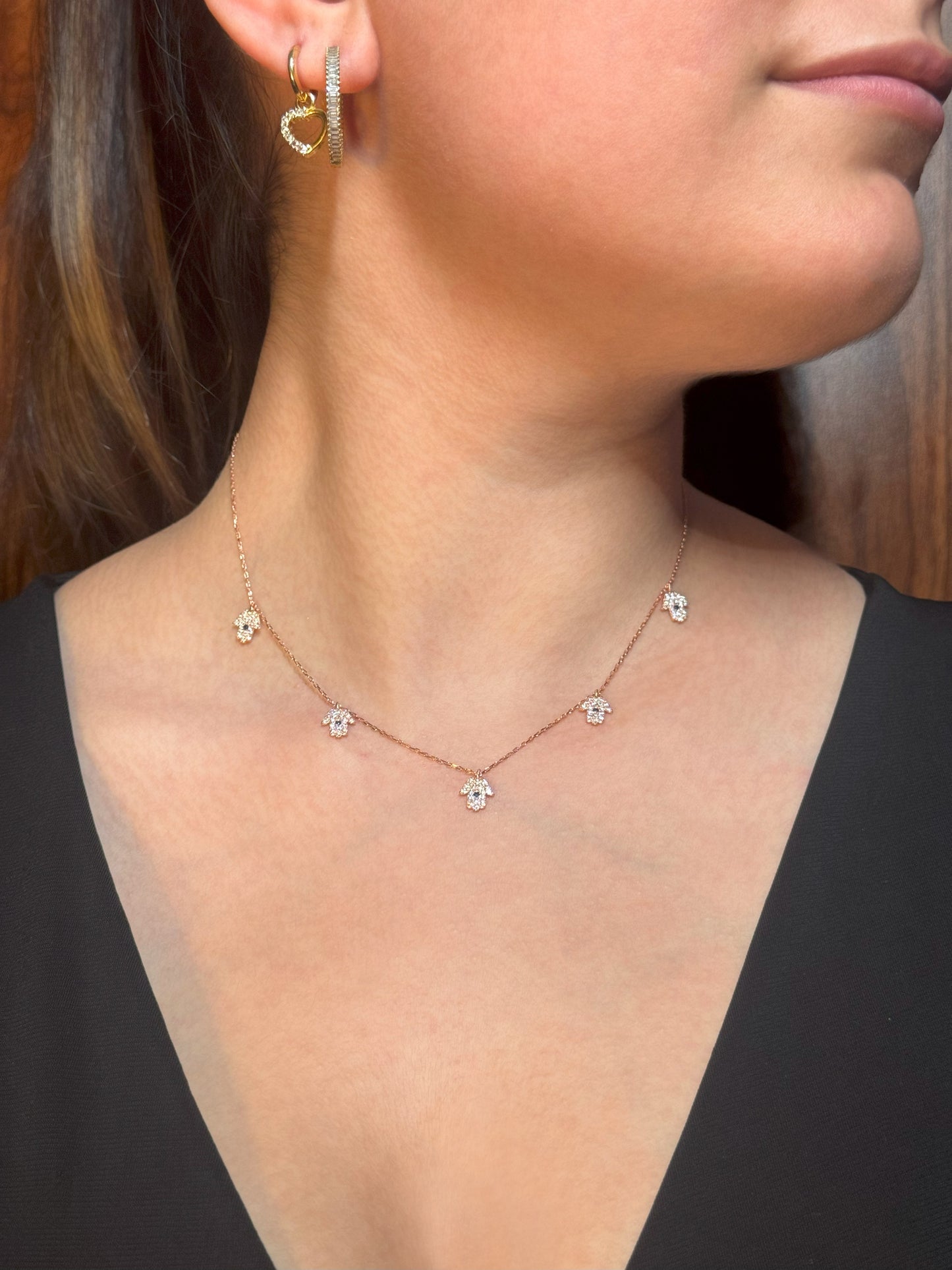 5 White Navy Hand Silver Necklace